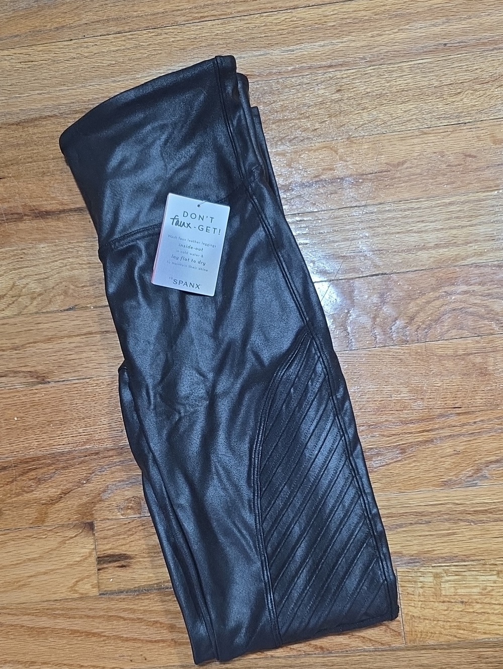 SPANX  Black Faux-Leather Ribbed Leggings